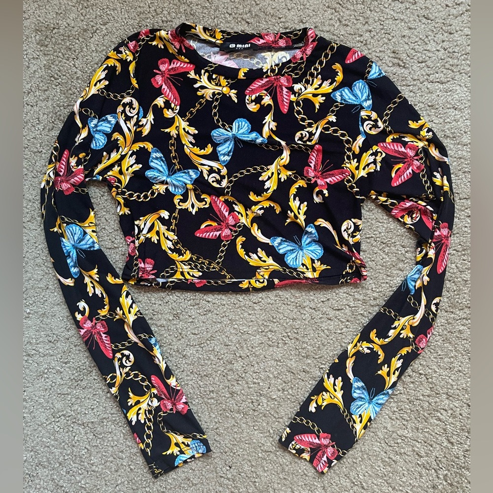Butterfly Long-Sleeve Crop Top